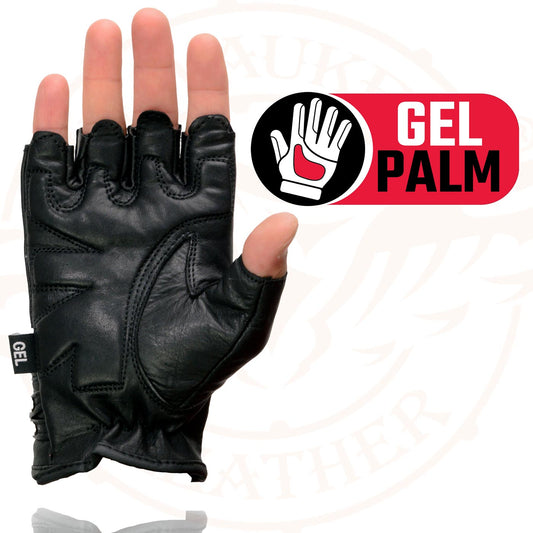 Milwaukee Leather SH461 Women's Black Leather Fingerless Gloves with Gel Palms