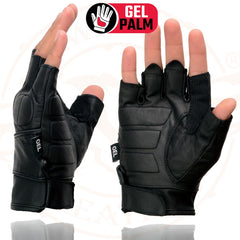 Milwaukee Leather SH462 Men's Black Fingerless Leather Gloves with Gel Palm