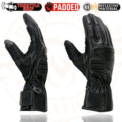 Milwaukee Leather SH607 Men's Black Leather Thermal Lined Padded Back Racing Gloves with Reflective Piping