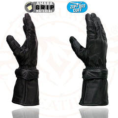 Milwaukee Leather SH710 Men's Black Leather Thermal Lined Gel Palm Gauntlet Motorcycle Goves w/ Removeable Cuff