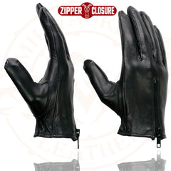 Milwaukee Leather SH722 Women's Black Unlined Leather Gloves with Zipper Closure