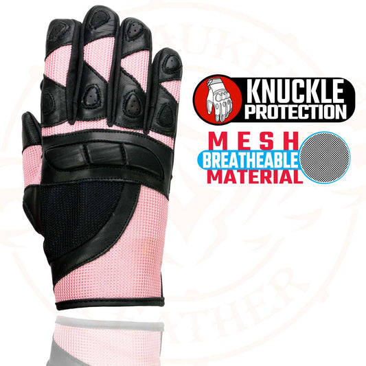 Milwaukee Leather SH802 Women's Black and Pink Leather with Mesh Combo Racing Gloves