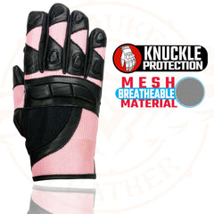 Milwaukee Leather SH802 Women's Black and Pink Leather with Mesh Combo Racing Gloves