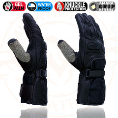 Milwaukee Leather Men's Black Gauntlet Motorcycle Hand Gloves-Waterproof Textile and Leather Reflective Piping-SH814