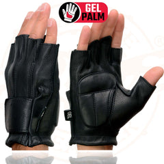 Milwaukee Leather SH850 Men's Black Soft USA Deerskin Leather Gel Padded Palm Fingerless Motorcycle Gloves