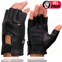 Milwaukee Leather SH851 Men's Black Deerskin Leather Fingerless Gloves with Gel Palm