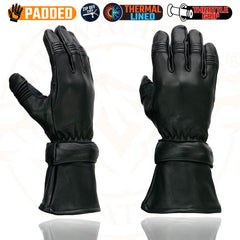 Milwaukee Leather Men's Gauntlet Motorcycle Hand Gloves- Deerskin Zip-Off-Long Cuff Thermal Lined Gel Palm-SH852