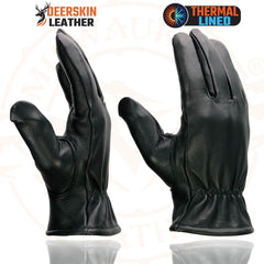 Milwaukee Leather SH858 Men's Thermal Lined USA Deerskin Black Leather Motorcycle Gloves w/ Cinch Wrist Closure