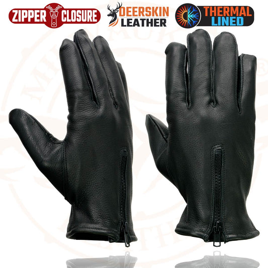 Milwaukee Leather SH866 Men's Black Deerskin Leather Thermal Lined Gloves