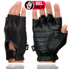 Milwaukee Leather SH878 Men's Black Welted Genuine USA Deerskin Leather Gel Palm Fingerless Motorcycle Gloves