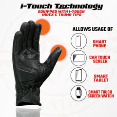Milwaukee Leather MG7526 Men’s Black Leather Perforated Racer Gloves with Gel Palm