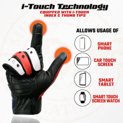 Milwaukee Leather MG7527 Men's Black Leather i-Touch Screen Compatible Motorcycle Hand Gloves w/ Stars and Stripes