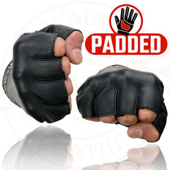 Milwaukee Leather MG7761 Women's Fingerless Black Leather Gloves with Gel Palms