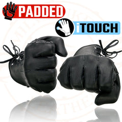 Milwaukee Leather MG7770 Women's 'Laced Wrist' Black Leather Riding Glove with Gel Palms