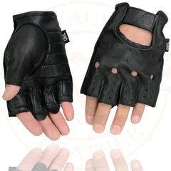 Milwaukee Leather SH195 Men's 'Open Knuckles' Black Leather Fingerless Gloves with Gel Palm