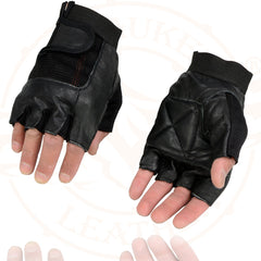 Milwaukee Leather SH217 Men's Black Leather and Mesh Fingerless Motorcycle Gloves