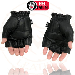 Milwaukee Leather SH442 Men's Black Leather Full Panel Fingerless Gloves with Gel Palm
