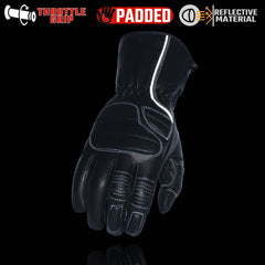 Milwaukee Leather SH607 Men's Black Leather Thermal Lined Padded Back Racing Gloves with Reflective Piping
