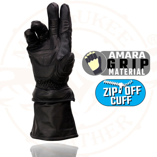 Milwaukee Leather SH710 Men's Black Leather Thermal Lined Gel Palm Gauntlet Motorcycle Goves w/ Removeable Cuff