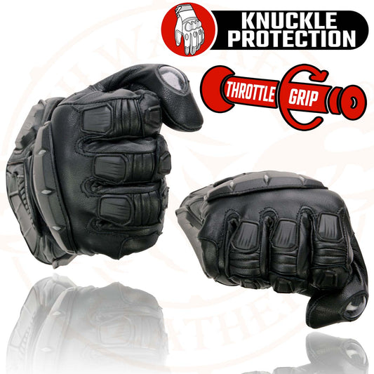 Milwaukee Leather SH717 Men's Black Gauntlet Protective Leather Gloves