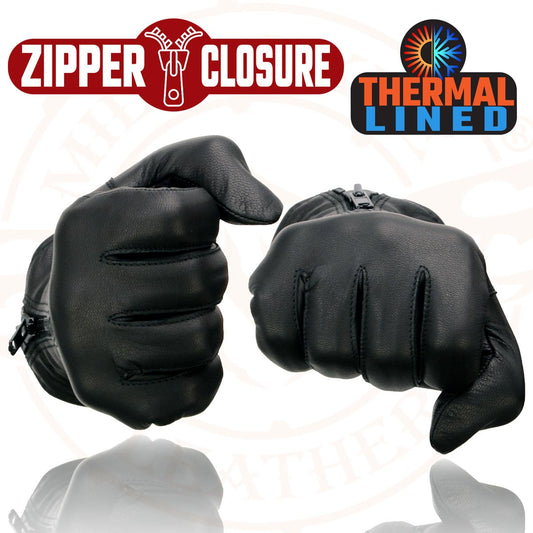 Milwaukee Leather SH728 Women's Black Thermal Lined Leather Gloves with Zipper Closure