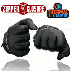 Milwaukee Leather SH728 Women's Black Thermal Lined Leather Gloves with Zipper Closure