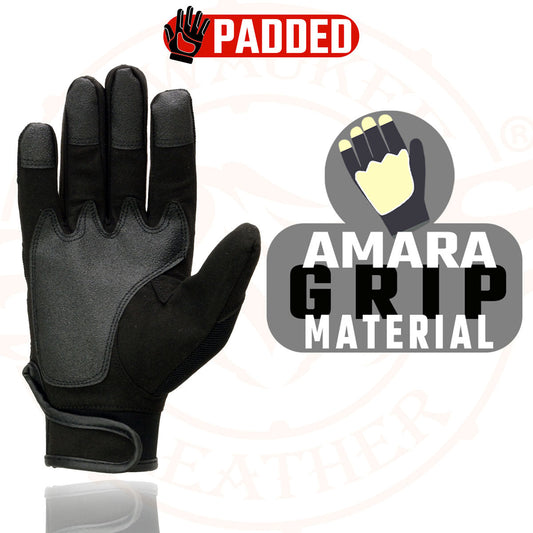 Milwaukee Leather SH76101 Men's Black and Grey Textile Mesh Motorcycle Mechanics Riders Gloves w/ Amara Cloth Bottom