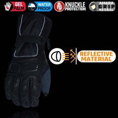 Milwaukee Leather Men's Black Gauntlet Motorcycle Hand Gloves-Waterproof Textile and Leather Reflective Piping-SH814