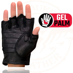 Milwaukee Leather SH851 Men's Black Deerskin Leather Fingerless Gloves with Gel Palm