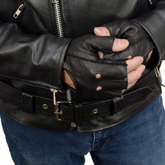 Milwaukee Leather SH195 Men's 'Open Knuckles' Black Leather Fingerless Gloves with Gel Palm