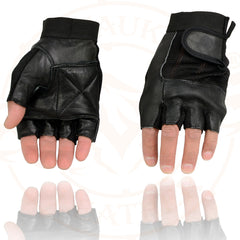 Milwaukee Leather SH217 Men's Black Leather and Mesh Fingerless Motorcycle Gloves