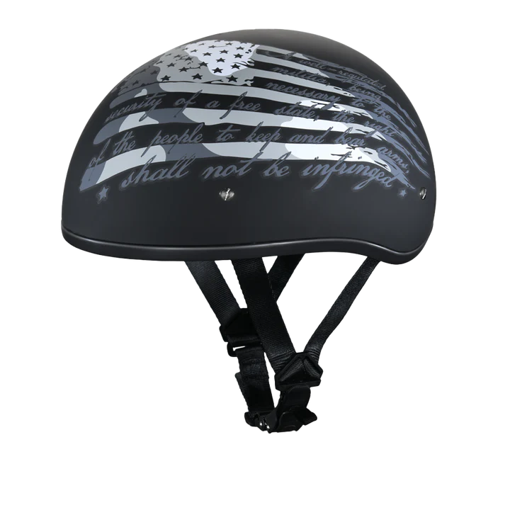 D6-SA DOT Approved Daytona Motorcycle Half Face Helmet - Skull Cap Graphics for Men & Women, Scooters, ATVs, UTVs & Choppers - W/ 2nd Amendment
