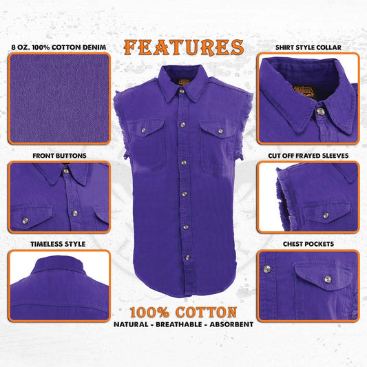 Milwaukee Leather DM1006 Men's Purple Lightweight Sleeveless Denim Shirt