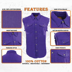 Milwaukee Leather DM1006 Men's Purple Lightweight Sleeveless Denim Shirt