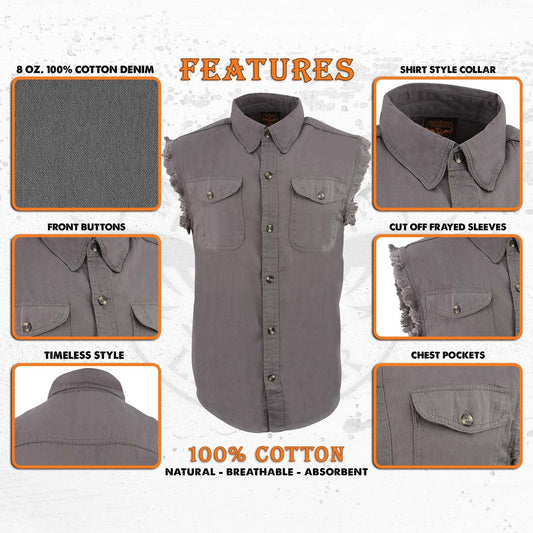 Milwaukee Leather DM4004 Men's Gray Lightweight Sleeveless Denim Shirt