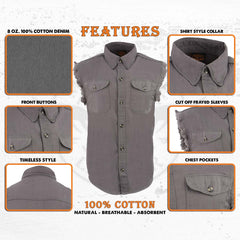 Milwaukee Leather DM4004 Men's Gray Lightweight Sleeveless Denim Shirt