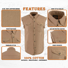 Milwaukee Leather DM4005 Men's Beige Lightweight Sleeveless Denim Shirt