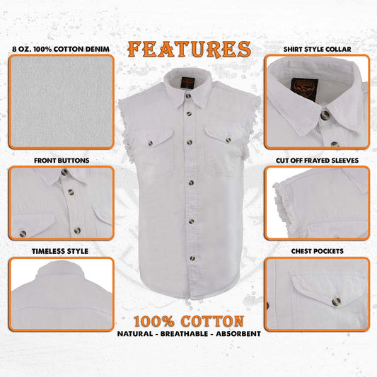 Milwaukee Leather DM4006 Men's White Lightweight Sleeveless Denim Shirt