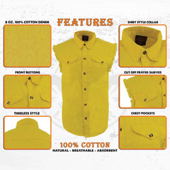 Milwaukee Leather DM4008 Men's Yellow Lightweight Sleeveless Denim Shirt