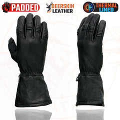 Milwaukee Leather Men's Gauntlet Motorcycle Hand Gloves-Black Deerskin Long Cuff Thermal Lined Gel Palm-G039