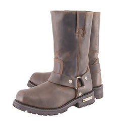 Milwaukee Leather MBM9062 Men's Classic 11-Inch Dark Brown Harness Square Toe Motorcycle Boots