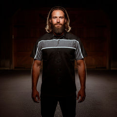 Milwaukee Leather MDM11672 Men’s Grey-Black Mechanic Work Shirt w/ Reflective Strip - Heavy-Duty Button-Up