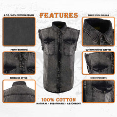 Milwaukee Leather MNG11683 Men’s Classic Beige/Black Button-Down Cut Off Frayed Sleeveless Casual Shirt