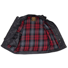 Milwaukee Leather MDM3030 Men’s Black Waxy Coated Denim Club Style Motorcycle Rider Vest w/ Shirt Collar