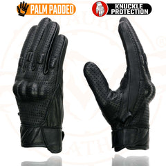 Milwaukee Leather MG7500 Men's Black Perforated Leather Gloves with Rubberized Knuckles