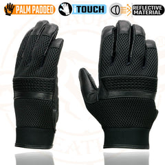 Milwaukee Leather MG7503 Men's iTouch Screen Fingers' Black Leather and Mesh Racing Gloves