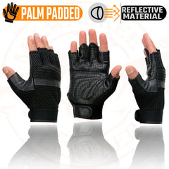Milwaukee Leather MG7504 Men's Black Gel Palm Leather and Mesh Fingerless Gloves