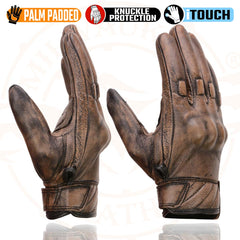 Milwaukee Leather MG7514 Men's Distressed Brown Leather Gloves with Gel Palm and Knuckle Protectors