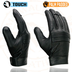 Milwaukee Leather MG7516 Men's Black 'i-Touch Screen' Premium Perforated Leather Gloves with Flex Knuckles