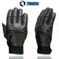 Milwaukee Leather MG7525 Men's 'iTouch' Black Leather Riding Gloves with Stretch Knuckles